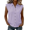 thumbnail image 3 of Feancey Sleeveless Striped Shirts for Women Casual Button Down Blouses Classic Fit Collared Summer Tank Tops Elegant Office Work Shirt Purple XL, 3 of 8