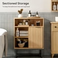 thumbnail image 3 of EYYTHUNG Fluted Bathroom Cabinet with Sliding Door, 3 Drawers Wood Cabinet with Black Metal Base Adjustable Shelves Modern Freestanding Storage Cabinet, 3 of 9