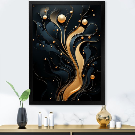 Designart "Golden Minimalistic Line Art in Black and Gold I" Abstract Framed Wall Art - Modern Gold Abstract Bedroom Framed Canvas Wall Art
