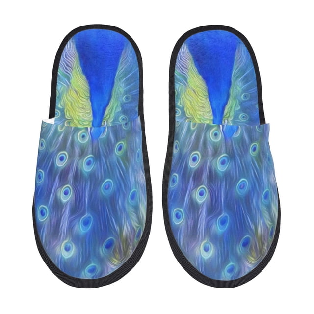 Fotbe Peacock Pantuflas Peludas para Mujer con Estampado, Zapatillas de Peluche, Zapatos de Invierno para Casa, Uso Interior y Exterior-Medium