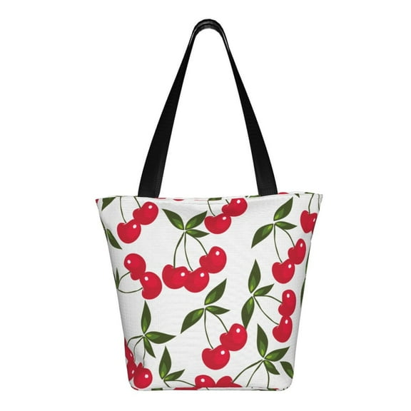 Ratiio Cherry Print Shoulder Bag for Women, Polyester Crossbody Purse Lightweight Handbag for Daily Travel and Casual Use