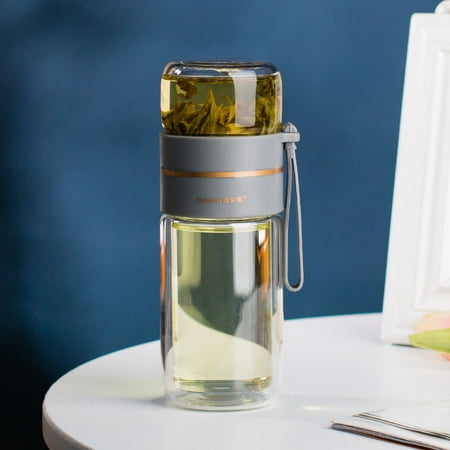 

Glass Water Bottle With Tea Infuser Filter Tea Separation Double Wall Glass Bottle Leakproof Water Bottle