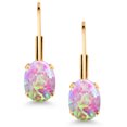 thumbnail image 2 of Gem Stone King Pink Opal Yellow Gold Plated Leverback Earrings for Women (1.26 Cttw, Gemstone October Birthstone, Oval Cabochon 7X5MM), 2 of 4