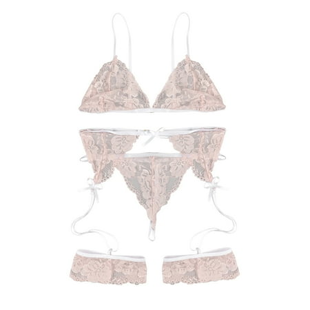 

CFXNMZGR Lingerie For Women Lace G-String Thong Underwear Sleepwear Bra Without Steel Ring Thong Three-Piece Suit Nightgowns For Women