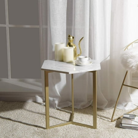 Best Home Fashion Hexagon Marble Table - White - 18” W x 18” D x 18”