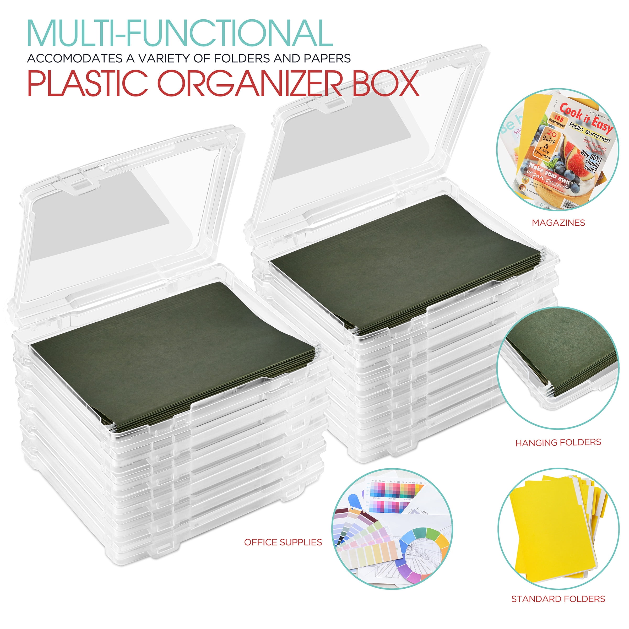Sorbus Clear Narrow Hanging File Organizer Bin, Stackable 12 Pack, Freestanding Plastic Document Holder