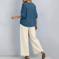thumbnail image 3 of Linen Sets for Women Cute Summer Flowy Matching Suit Boho Flowy Embroidered Tops Wide Leg Pants Casual Sets, 3 of 6