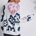 thumbnail image 4 of Herrnalise Women's Knitted Crop Tops Round-Neck Sweater Flower Loose Autumn And Winter Long Sleeve Sweater Leisure Pullover Jumper Sweaters, 4 of 5