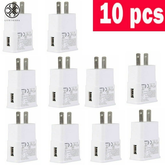 Luxtrada 10 Pack: US Plug USB Power Adapter AC Home Wall Charger For Samsung S7 S6 Edge and More USB Charging Block