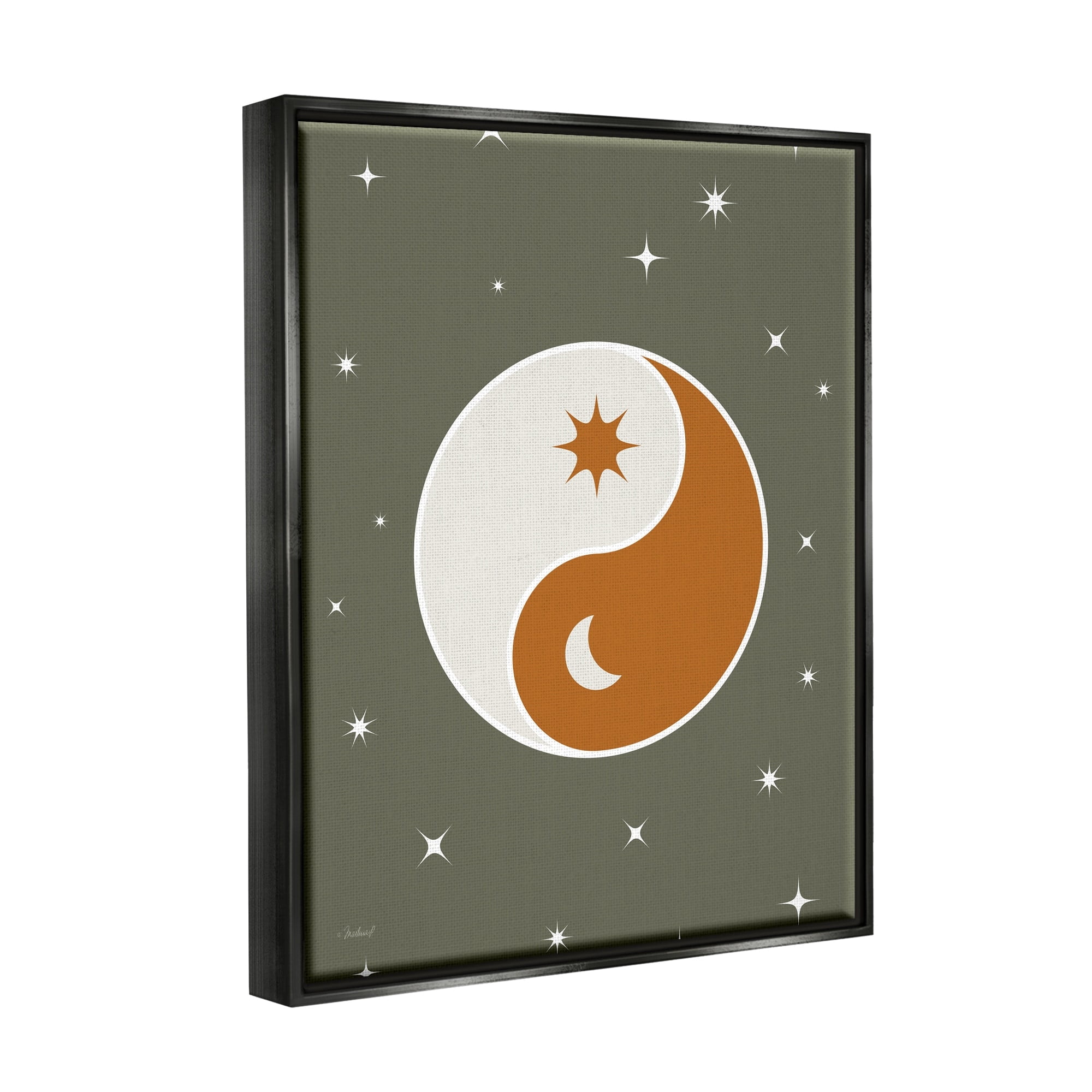 Stupell Industries Starry Yin Yang Symbol Celestial Sun Moon Shapes Graphic Art Jet Black Floating Framed Canvas Print Wall Art, Design by Martina Pavlova