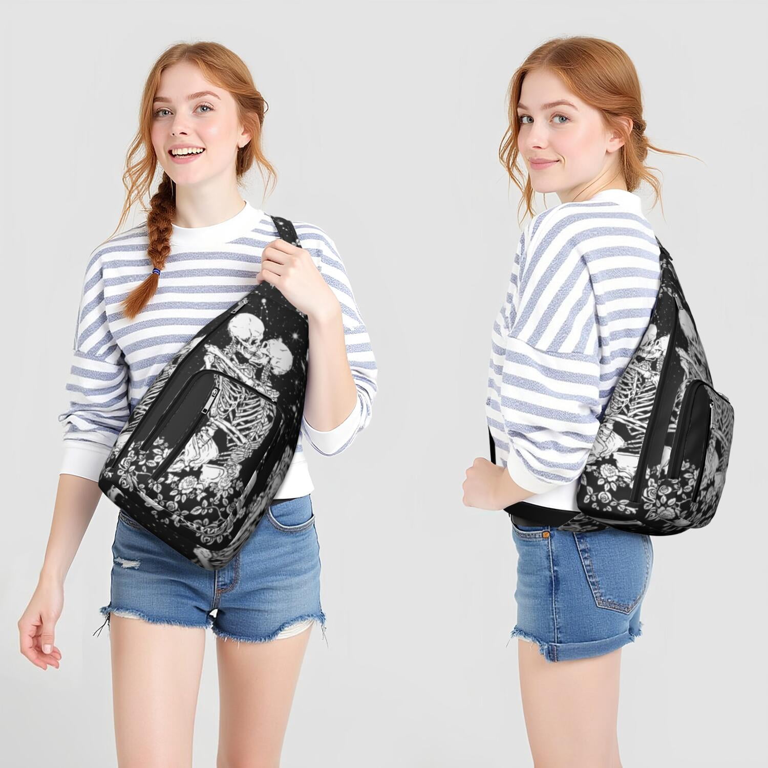 "Dead Day Inspired Crossbody Bag, Mexican Skull & Butterfly Print Shoulder Pack, Lightweight Durable Sling Bag for Men, Water-resistant Tactical Chest Bag with Retro Design"