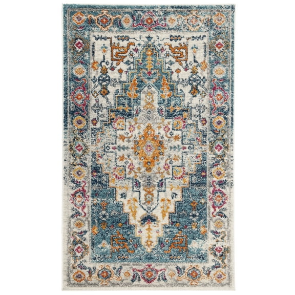 SAFAVIEH Madison Blaire Floral Bordered Area Rug, Turquoise/Ivory, 3' x 5'
