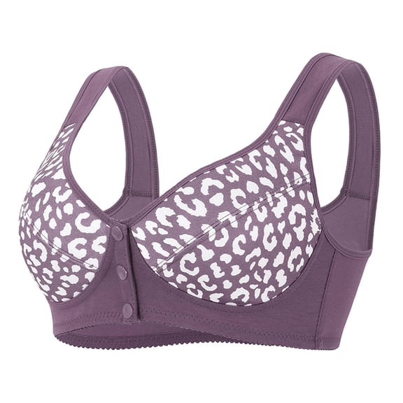 GPOECD Front Closure Bras for Women Printed Front Buttoned Soft Vest Style Bra with Adjustable Straps and Seamless Fit Comfortable Bras for Women,Purple,38