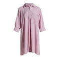 thumbnail image 5 of Sakmal Plus Size Summer Dresses Mini Shirt Dress Cotton Line Pink Solid V Neck 3/4 Sleeve Dresses, 5 of 6