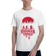 thumbnail image 1 of Stranger Things Group Shot Bike Ride Upside Down Silhouette Men's Basic Short Sleeve T-Shirt White Medium, 1 of 5