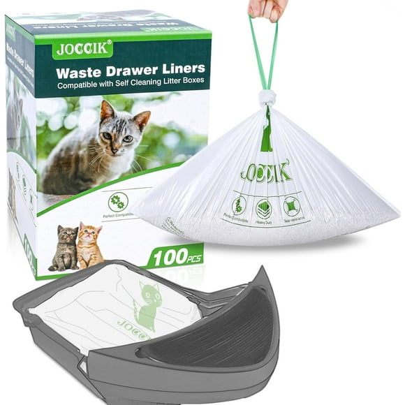AIR-Cat Litter Box Liner Bags Compatible with Self-Cleaning Litter Box Robot 100 Pack, Waste Drawer Liners Heavy Duty White 9-11 Gallons Replacement Bags