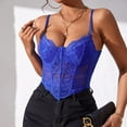 thumbnail image 2 of JGGSPWM Womens Summer Lace Bustier Mesh Sexy Vintage Spaghetti Strap Open Back Boned Corset Going Out Party Crop Top Blue L, 2 of 8