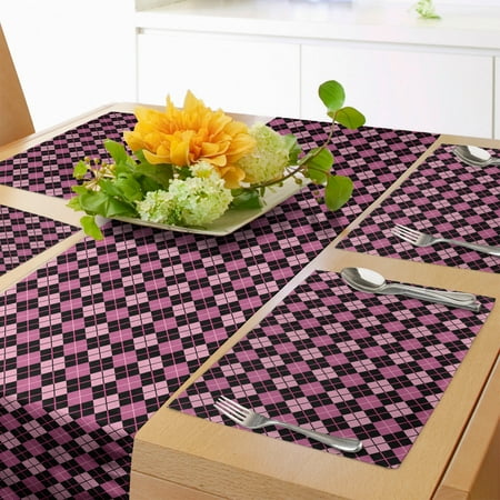 

Checkered Table Runner & Placemats Crosswise Striped Mosaic Pattern Squares Retro Style Feminine Design Set for Dining Table Placemat 4 pcs + Runner 16 x90 Pink Pale Pink Black by Ambesonne