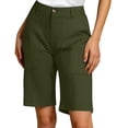 thumbnail image 2 of Women's Bermuda Shorts Lightweight Hiking for Running Athletic Camping Travel Golf High Waisted Knee Length with Pockets Army Green S, 2 of 6