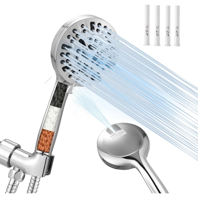 Pommeau de Douche à Haute Pression avec 10 Modes de Conception Filtrée pour Eau Dure, Élimination de Chlore Nocive Inclut Tuyau, Support et Filtre