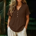 thumbnail image 2 of hoksml Women's Cotton V Neck Short Sleeve Peplum Blouse, Ruffle Trim Casual Tunic, Loose Fit Top for Daily and Office Wear, 2 of 8