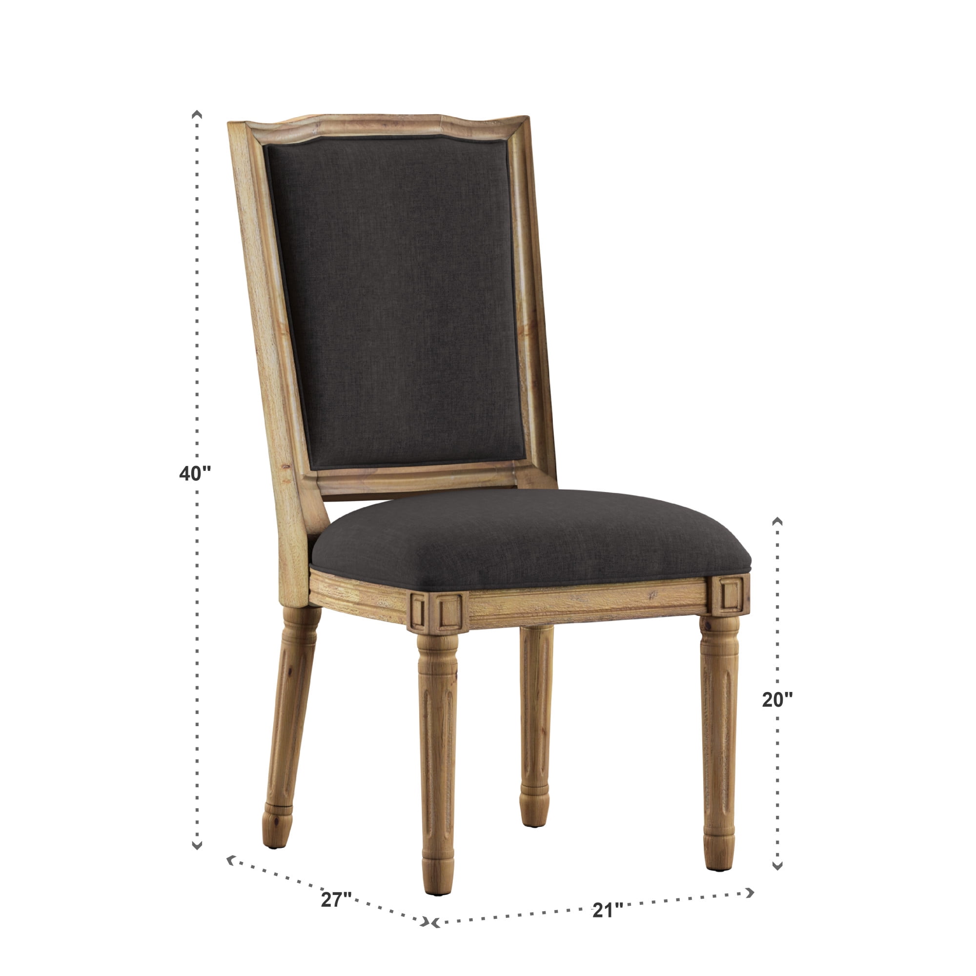 Weston Home Amadell Ornate Linen and Wood Dining Chairs, Set of 2, Dark Grey Linen, Natural Finish