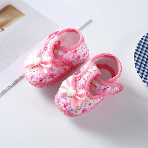 Newborn Baby Girl Sandals Comfort Premium Summer Shoes with Flower Bowknot Decoration Anti Slip Rubber Sole Toddler Shoes Flat Outdoor Beach Footwear (0-3 Months, Pink)