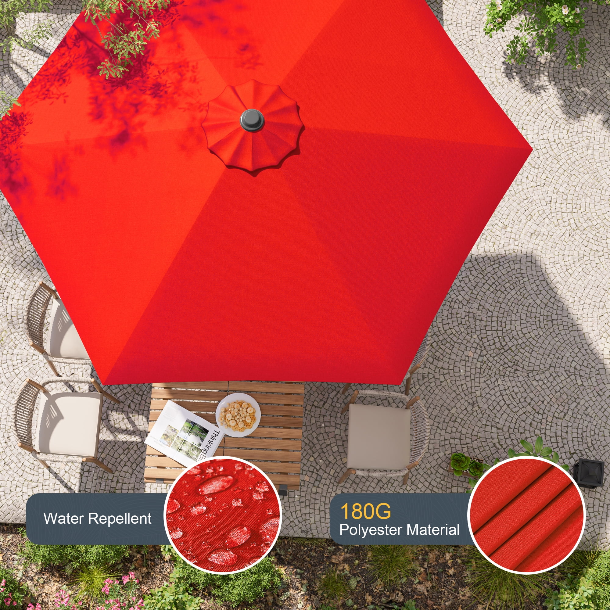 ACEGOSES 7.5ft Patio Umbrella, Outside Table Umbrellas With Non-Fading Polyester canopy, Chili Red