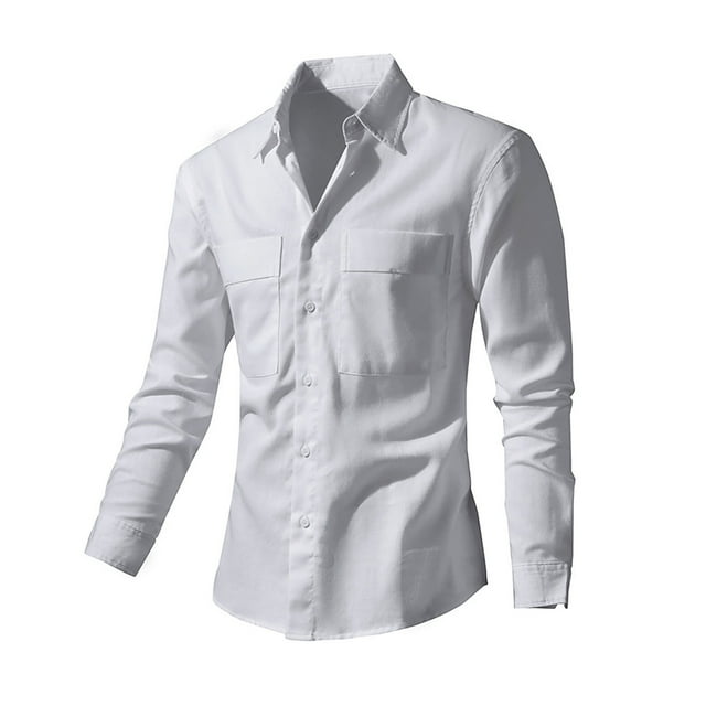 pstuiky manga larga para hombre, Camisa informal de manga larga con cuello abatible y bolsillo abotonado para hombre Tops de talla grande para hombre m