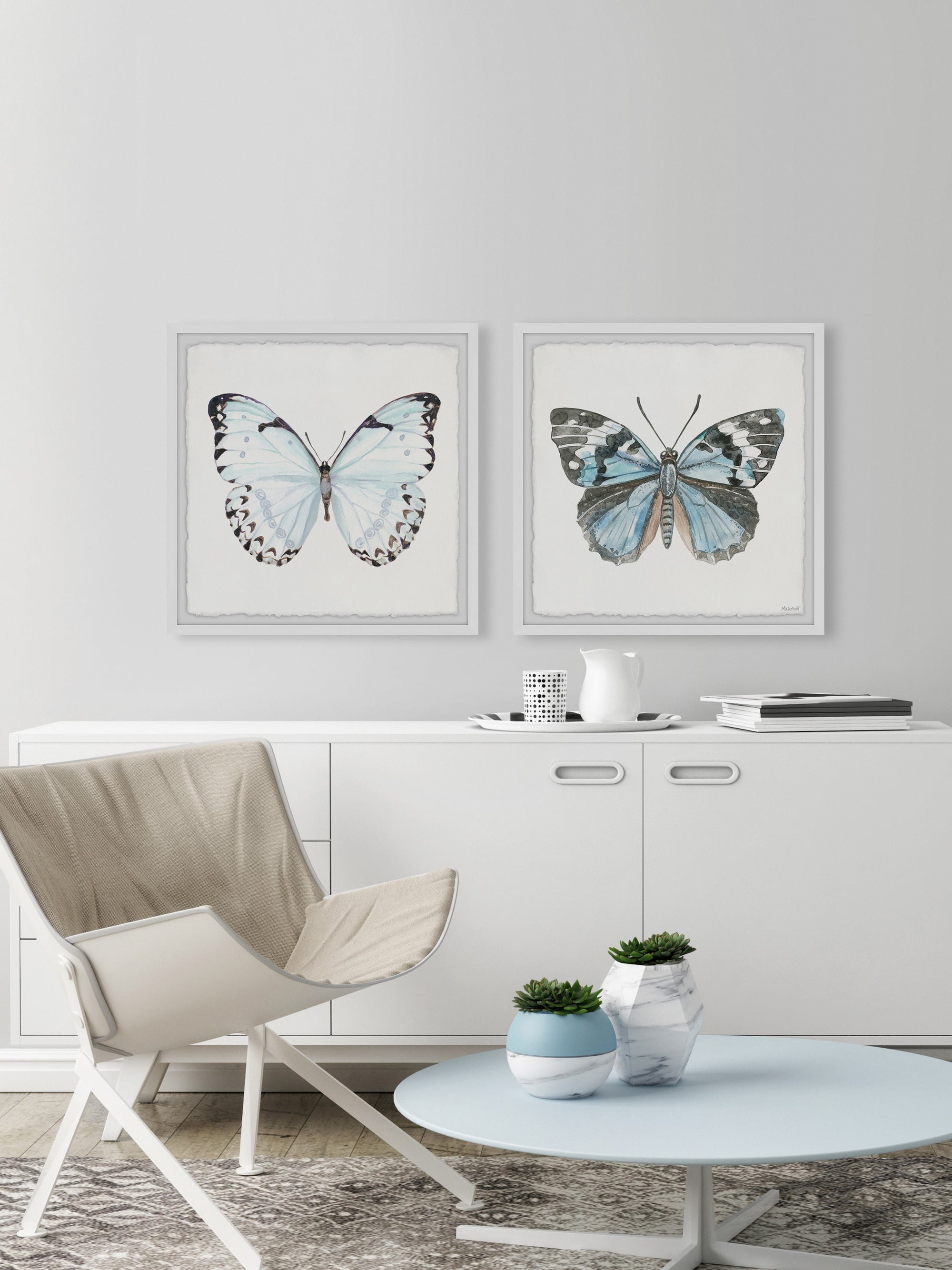 Marmont Hill Lovely Blue Butterflies Diptych, 18" x 36"