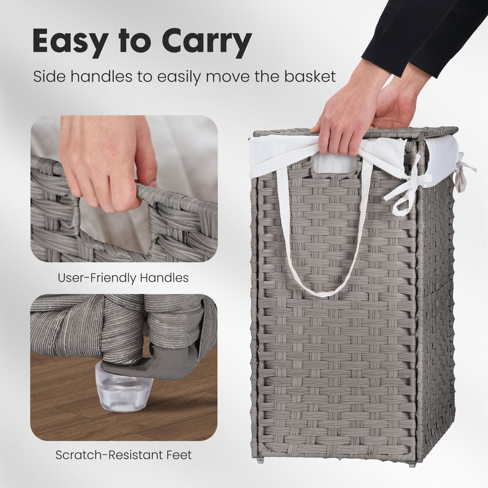 Gianna 90L Laundry Hamper with Lid, Laundry Basket with Removable Liner for Bathroom Bedroom