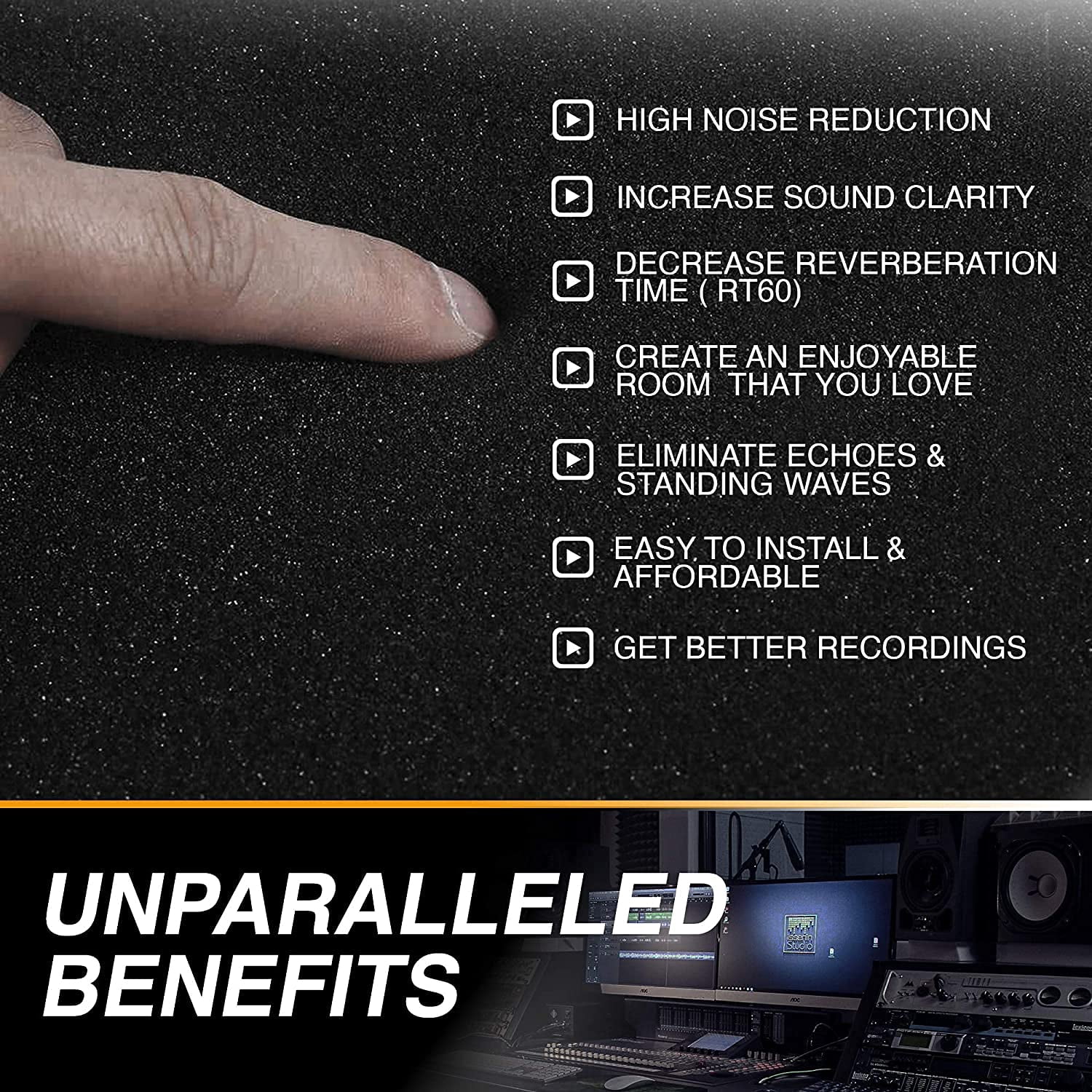 12 Pack Self-Adhesive Acoustic Panels 1 X 12 X 12 Inches - Acoustic Foam - Studio Foam Wedges - High Density Panels - Soundproof Wedges - Charcoal