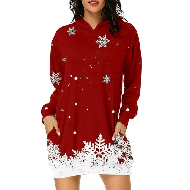 HNMKIU Hauts à Manches Longues pour Femmes Sweat à Capuche Imprimé de Noël Décontracté pour Automne et Hiver