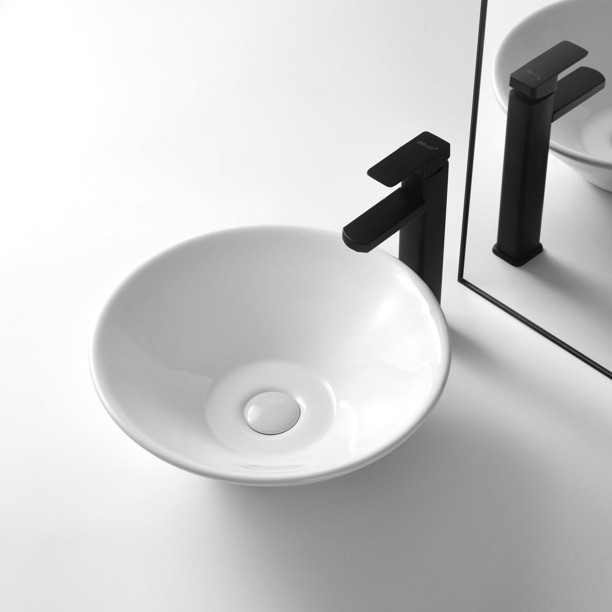 16" Bowl Round Bathroom Sink with Pop Up Drain,Ceramic Vessel Sink