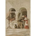 thumbnail image 2 of François Bonvin 11x14 Gold Ornate Wood Frame and Double Matted Museum Art Print Titled - A Seated Monk with a Standing Acolyte (1842), 2 of 4