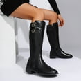 thumbnail image 6 of XUNKUSGA Wide Calf Boots for Women Fashion Tall Buckle Boots Casual Pointed Toe Low Heels Knee High Boots Women Classic Side Zipper Riding Boots 36-43 Black, 6 of 8