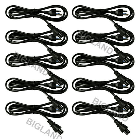 - 10 Pack 6 feet 3 Round Prong Black Laptop Computer AC Adapter Power Cord Cable
