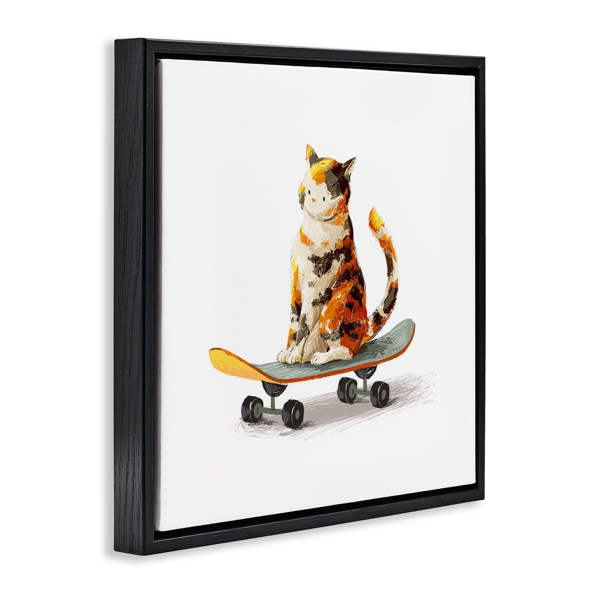 Stupell Industries Calico Cat on Skateboard Black Framed Floater Canvas Wall Art, design by Ziwei Li