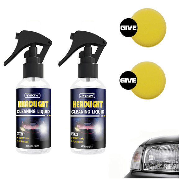 Car Headlight Cleaning & Restoration Agent – Fast, Easy Cleaner for Oxidized, Yellowed Headlamps, Refurbishing Fluid Restores Clarity & Brightness(RL 2 PCS)