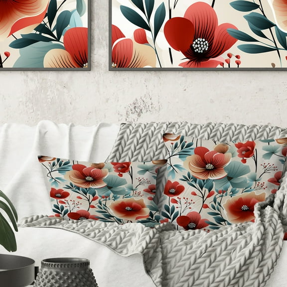Designart "Maritime Red Blue Floral Chic" Floral Printed Throw Pillow