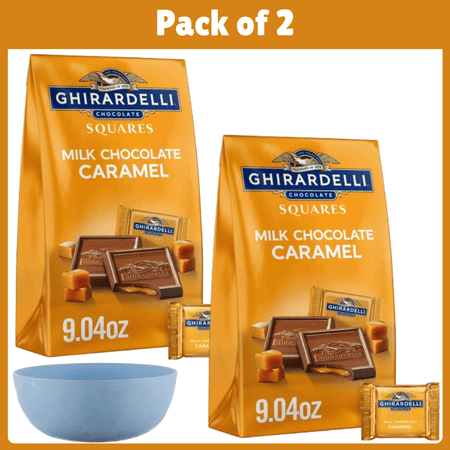 Pack of 2 GHIRARDELLI Milk Chocolate Candy SQUARES with Caramel Filling  9.04 oz Bag-With Bowl