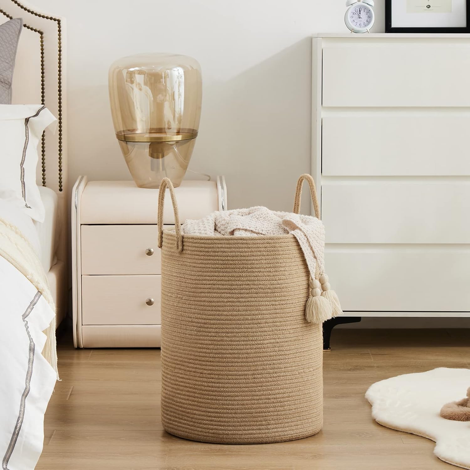 YOUDENOVA Laundry Hamper Basket, Woven 58L Tall Laundry Basket for Blanket Organizer- Nursery Hamper for Bedroom And Bathroom Storage