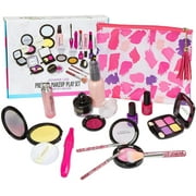 Pretend Kids Cosmetic Toys Kit for Girls Toddlers Makeup Play Set with Cosmetics Bag