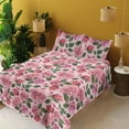 thumbnail image 2 of Ambesonne Rose Print Fitted & Flat Sheet with Shams 4 Pcs Set, Romantic Blooms Print, Queen, Jade Green Pastel Pink, 2 of 5