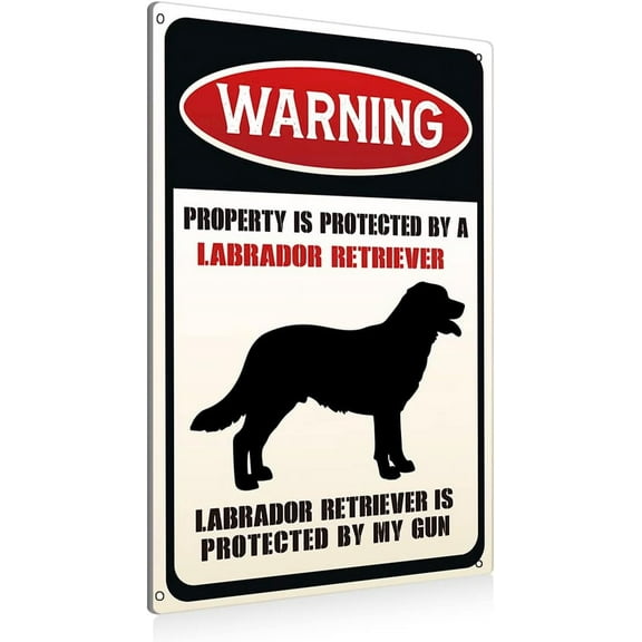Funny Dog Warning Metal Tin Signs Wall Art Decor Property is Protected By a Labrador Retriever Sign for Home Decor Gifts to Indoor and Outdoor Use - 8x12 Inch