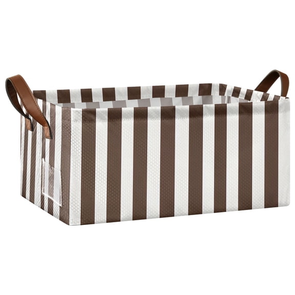 Collapsible Storage Bins Fabric Shelf Baskets with Handles Closet Organizer Dark Brown and White Striped 16.9x11.4x7.7