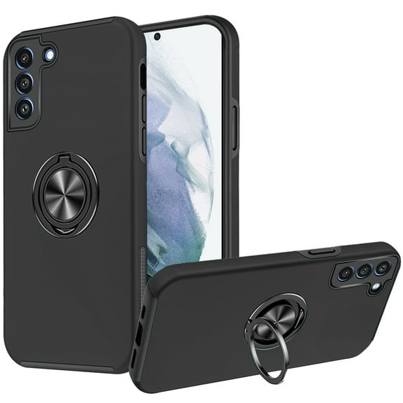 For Samsung Galaxy S22 Hybrid 360 Degree Rotatable Metal Invisible Ring Stand Holder Fit Magnetic Car Mount Shockproof Cover ,Xpm Phone Case [ Black ]