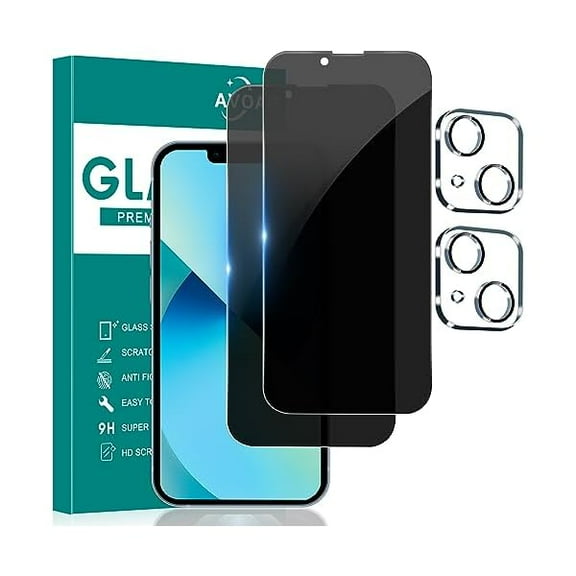 [2 2 Pack Privacy Screen Protector for iPhone 13 with Camera Lens Protector, 6.1 Inch Tempered Full Screen Glass Accessories, Anti-Spy, Bubble Free, Case Friendly