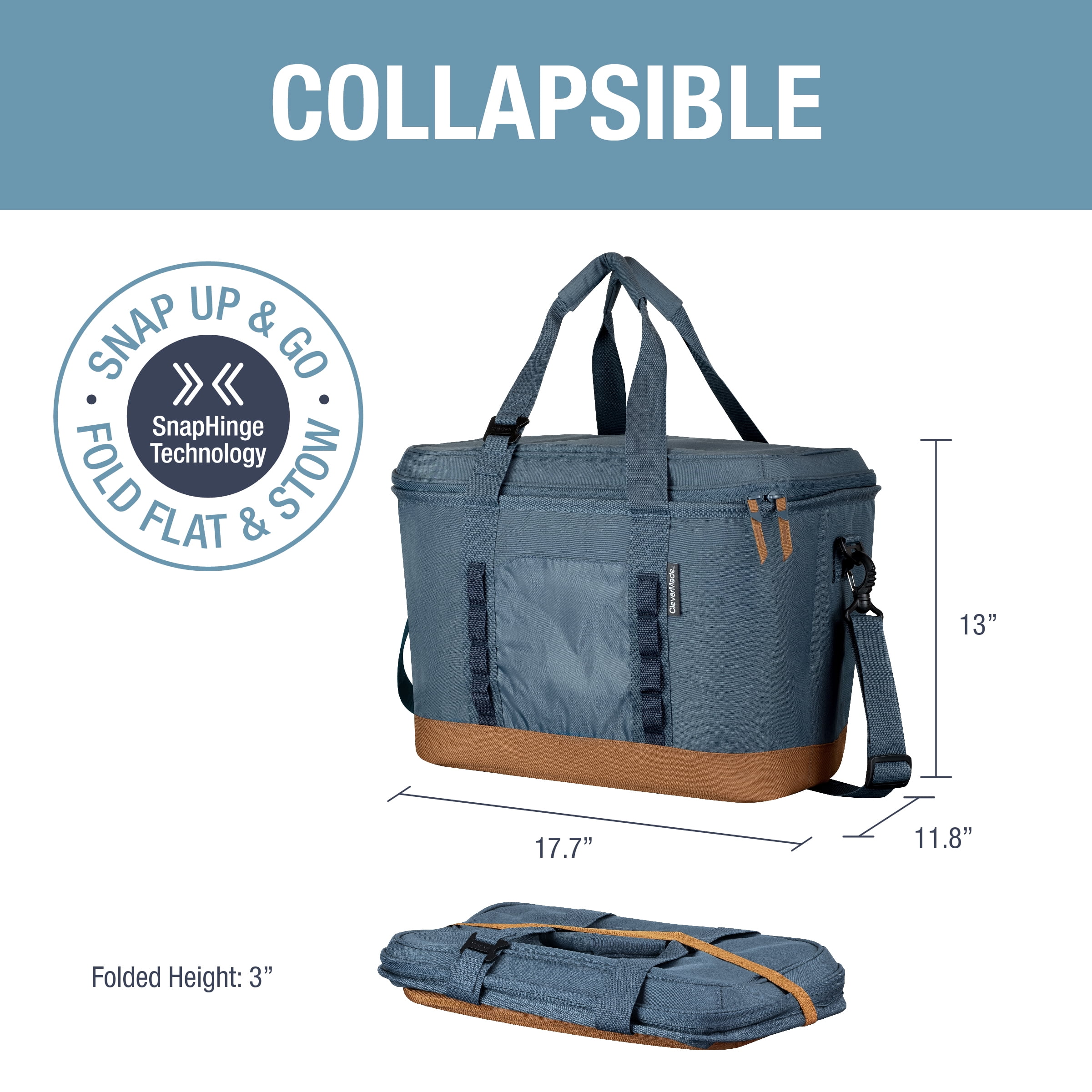 CleverMade 50 Can Pacifica Collapsible Cooler, Ocean/Cognac