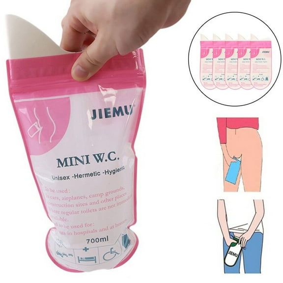 Zzbeans Disposable Unisex Urine Bag, Portable Emergency Toilet Pee Bag for Camping Travel, Polymer SAP Absorbent Odorless Pee Bags for Car Driving Outdoor Sports, Pink